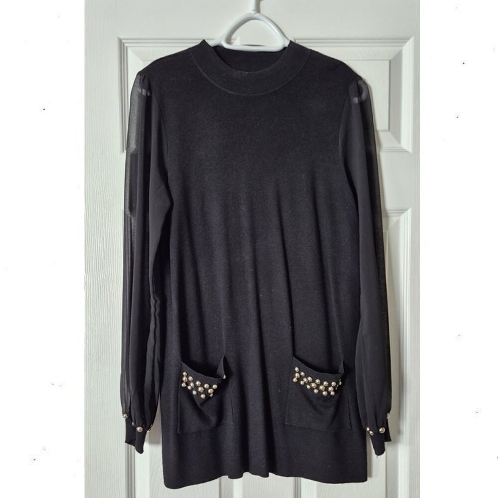 INC Black Tunic Beaded Sweater